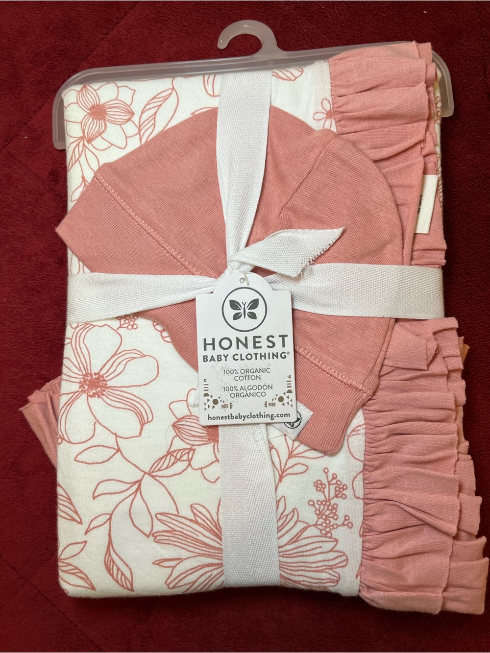 Honest Baby Clothing. Pink Floral Organic 100% Cotton Stroller Blanket & Cap Set